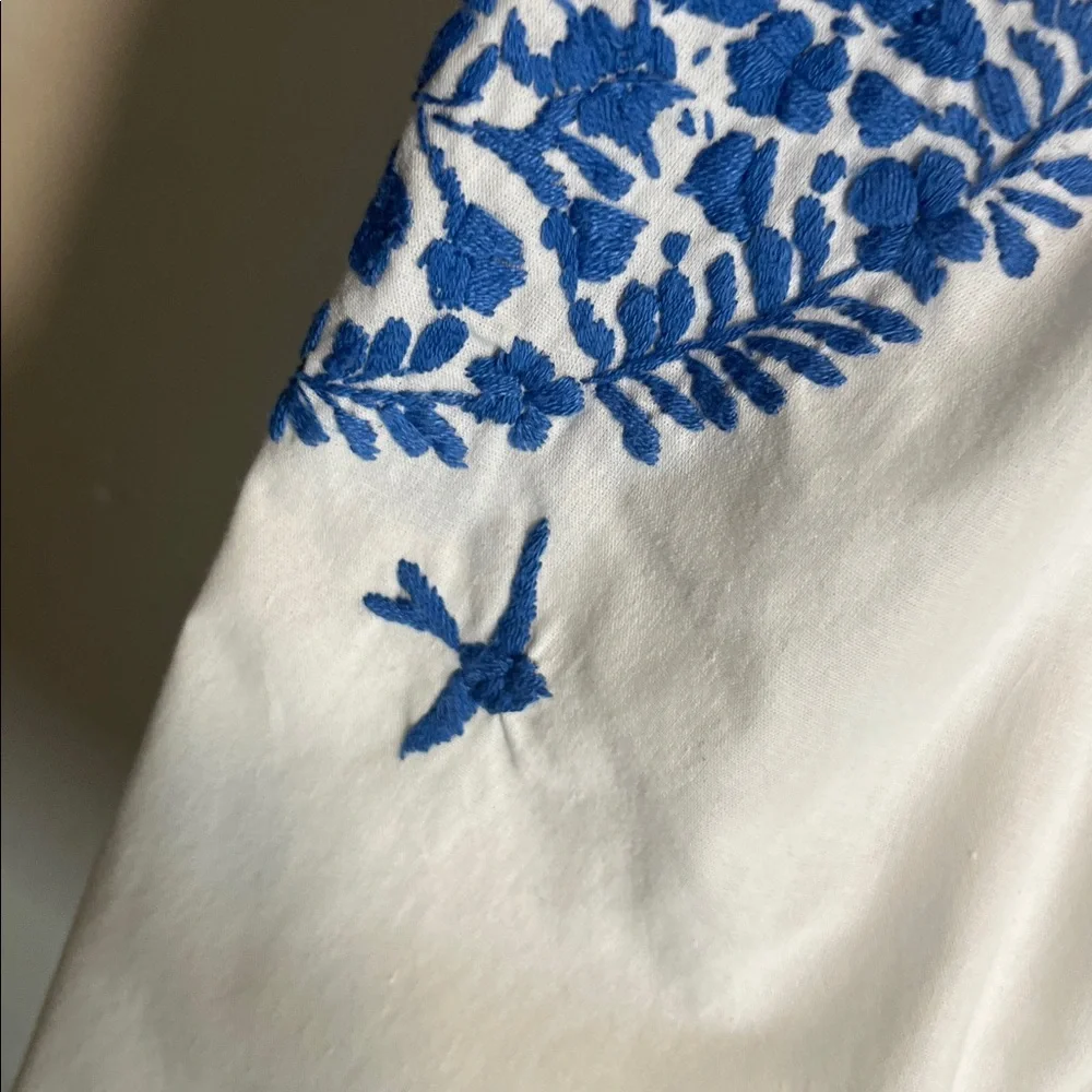 Mi Golondrina Blue & White Embroidered Mexican Women's Blouse - Picture 8 of 9
